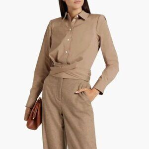Veronica Beard Veroy Wrapped Button-Front Crop Shirt